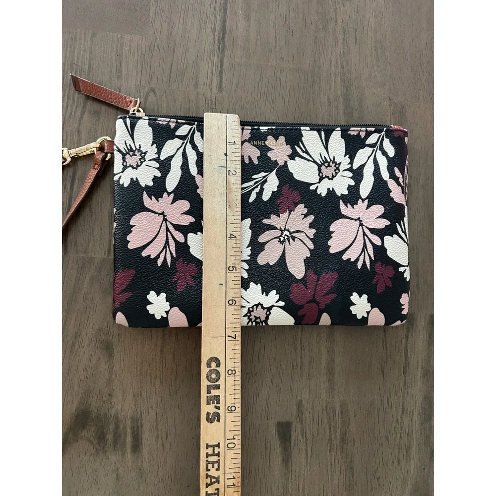Anne Klein Floral Wristlet Clutch Bag Black Pink Cream Gold Hardware
